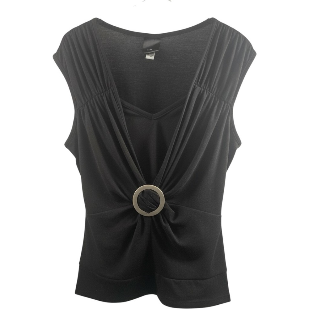 j.t.b. Women Black O-Ring Draped V-Neck Sleeveless Knit Top Size M 3-PR-5464